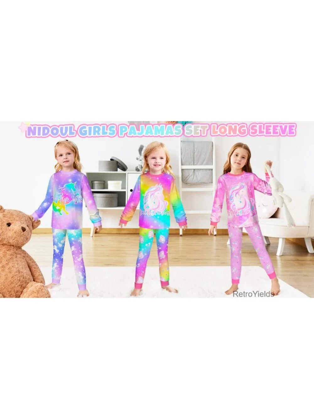 Girls Pajama Set Long Sleeve 2 Piece Unicorn Sleepwear Toddler Kids